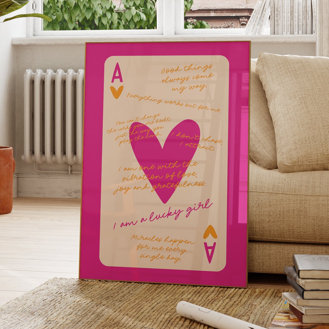 Ace Of Hearts Card Poster, Retro Bar Cart Decor
