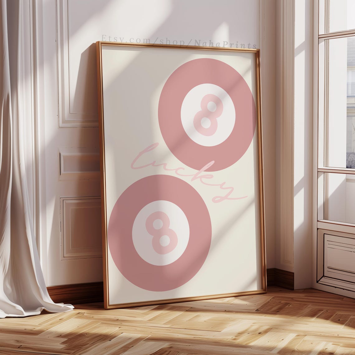 Pink Lucky 8 Ball Duo Retro Pool Game Script Typography Poster