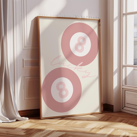 Pink Lucky 8 Ball Duo Retro Pool Game Script Typography Poster