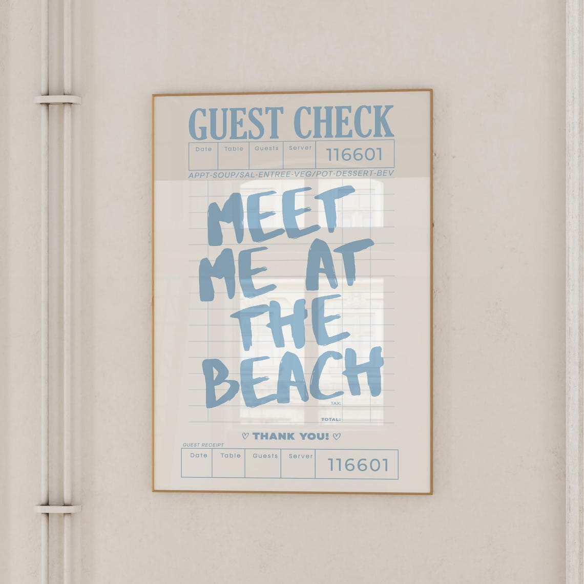 Meet Me at the Beach Guest Check Blue Coastal Typography Wall Art