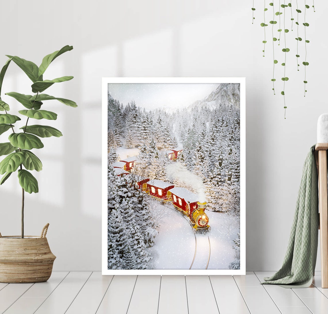 Vintage Christmas Steam Train Snowy Winter Mountain Forest Poster - Image 3