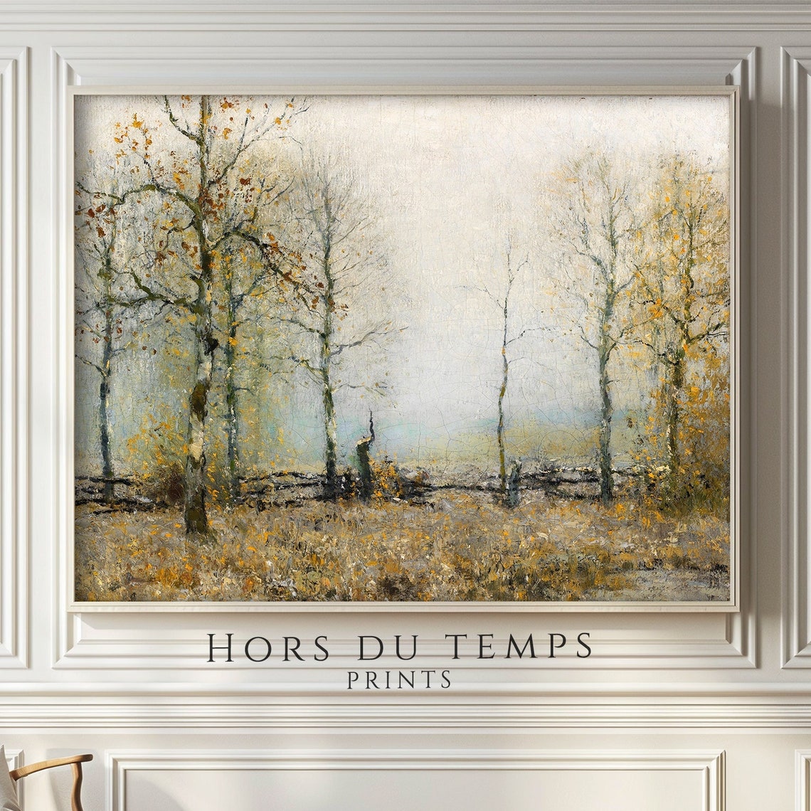 Birch Trees Misty Field Warm Tone Fall Art Vintage Nature Poster - Image 2