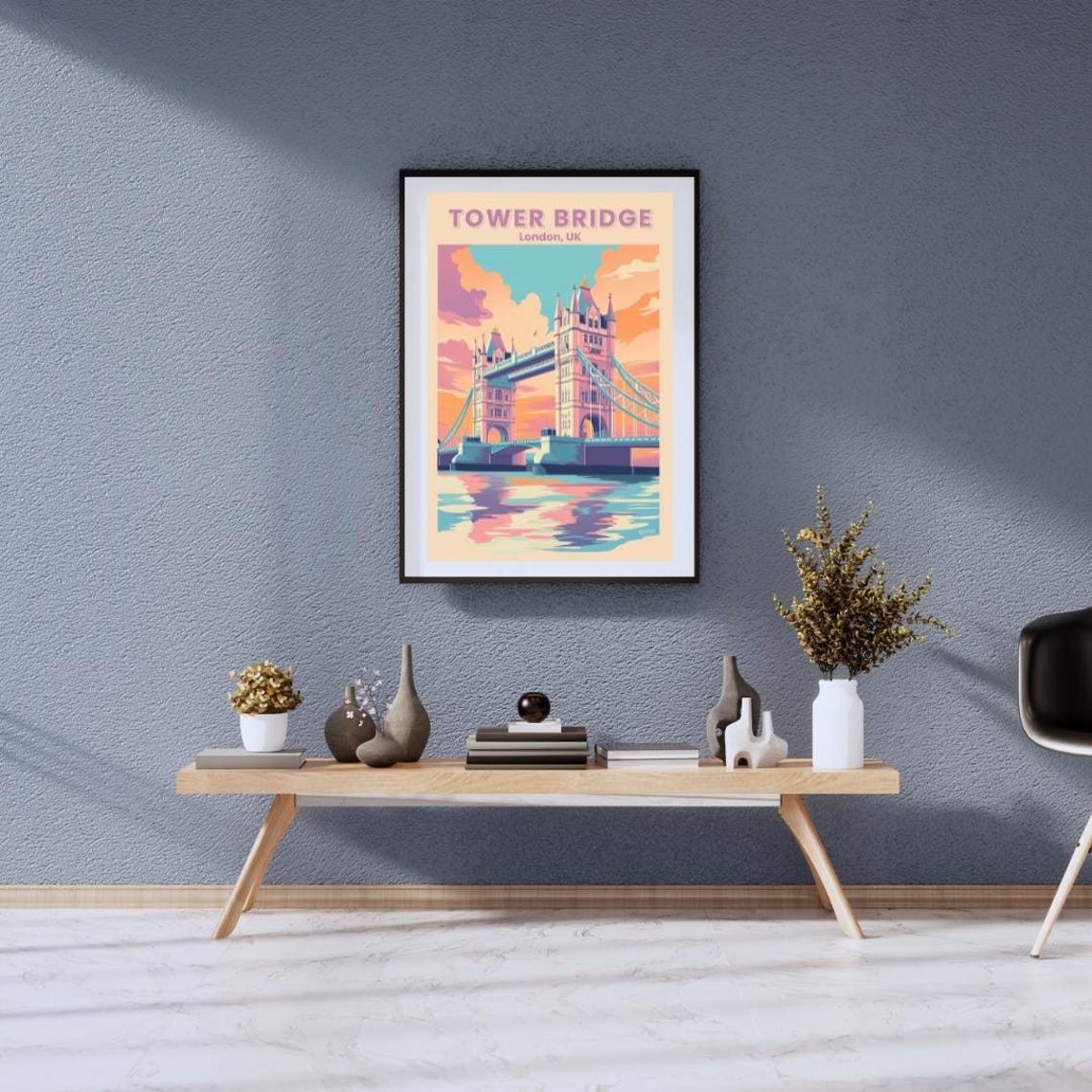 Vintage Tower Bridge London Pastel Sunset River Scene Poster - Image 2