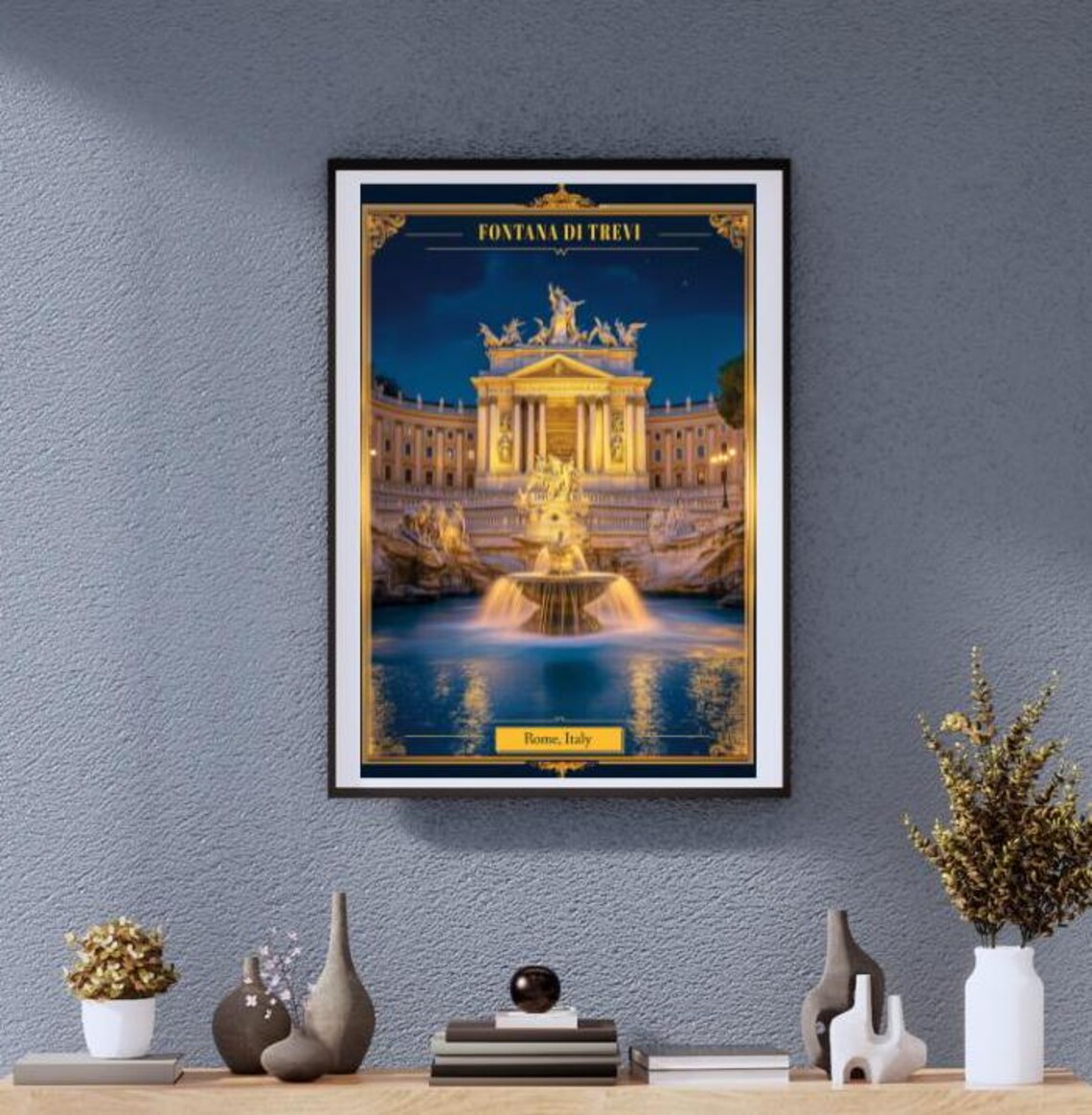 Sparkling Fontana Di Trevi Rome Italy Night Vintage Travel Poster