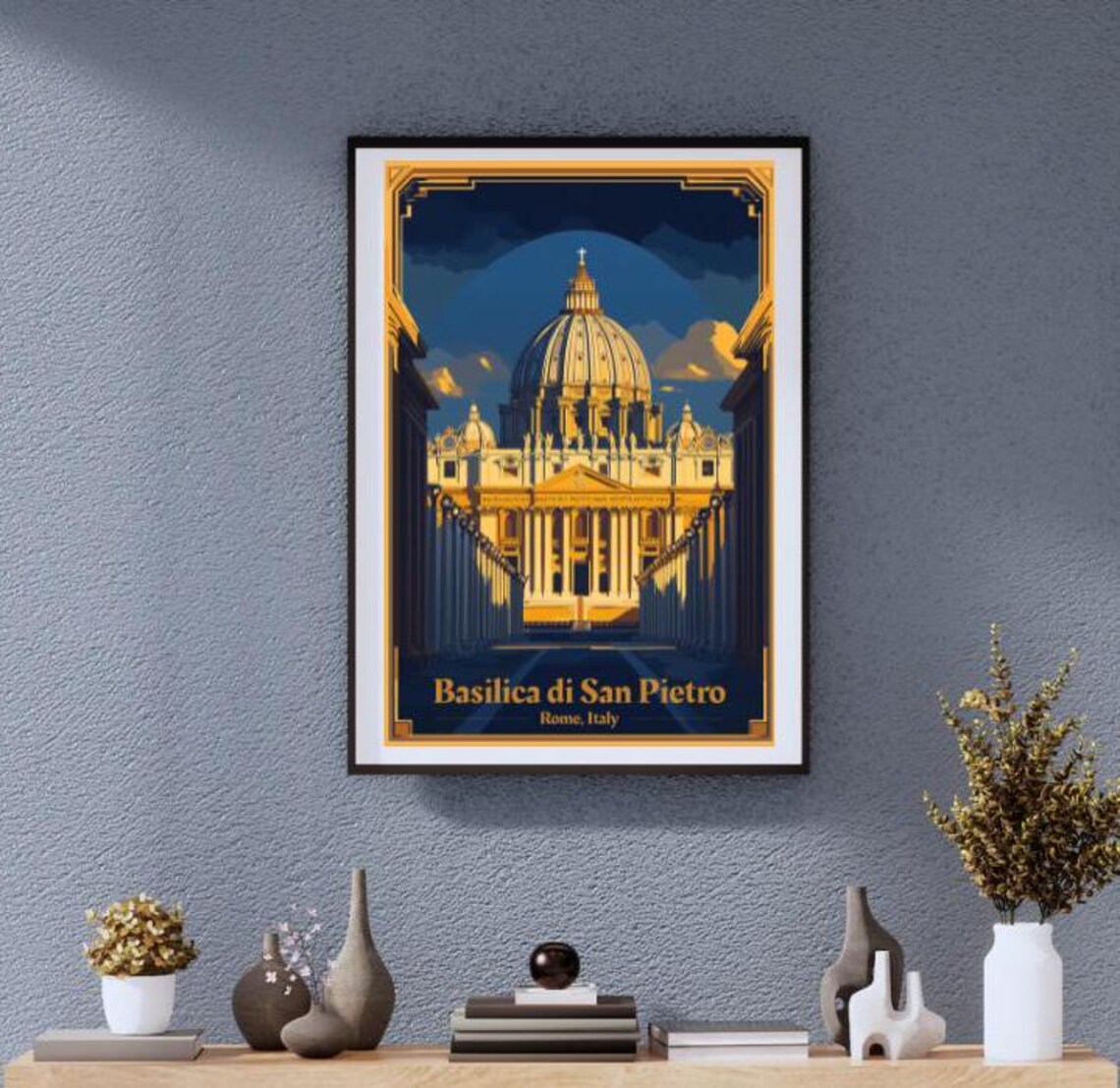 Majestic Basilica Di San Pietro Rome Golden Vintage Travel Poster