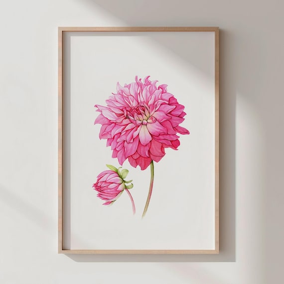 Watercolor Dahlia Print Floral Botanical Wall Art
