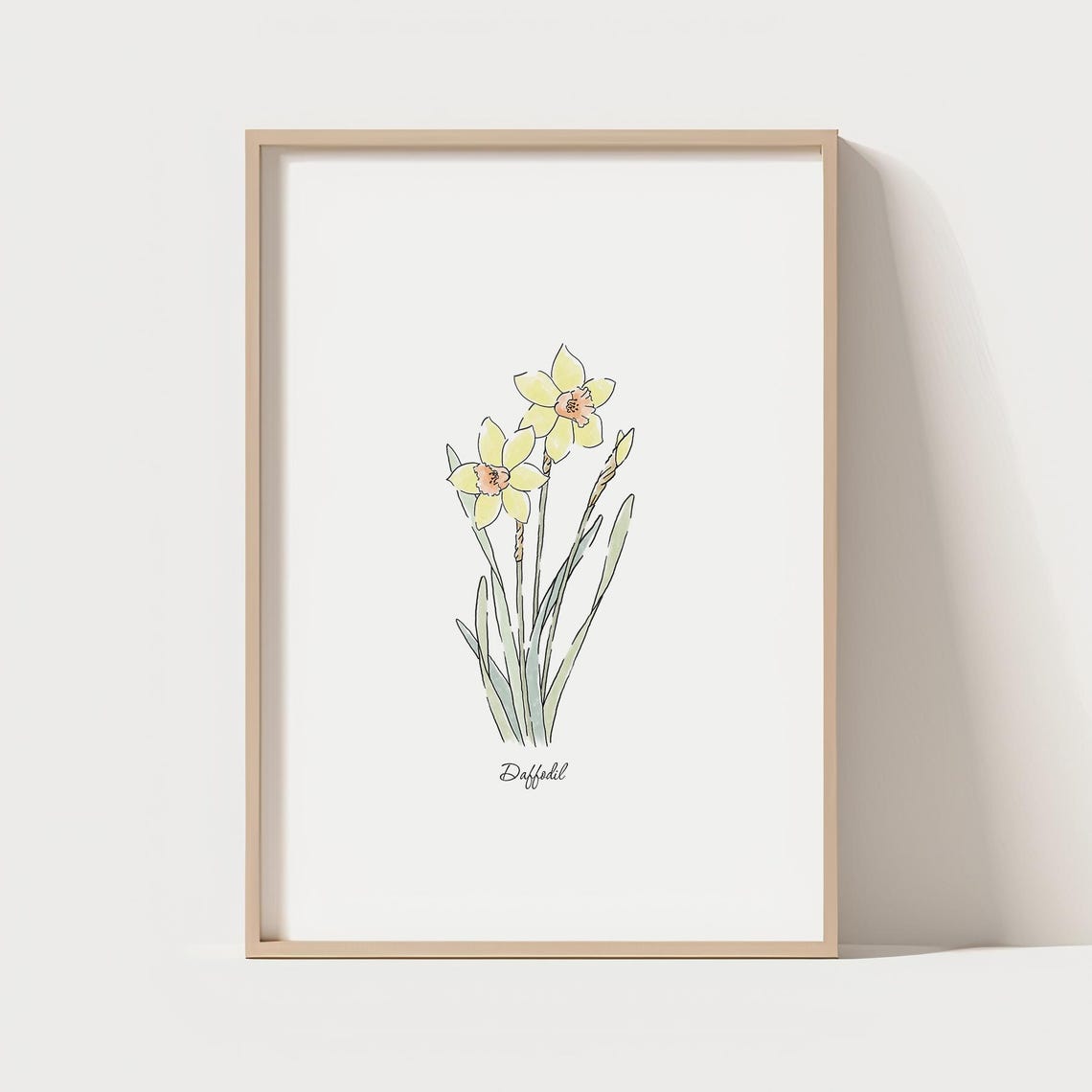 Daffodil Minimal Botanical Line Illustration Spring Art Poster
