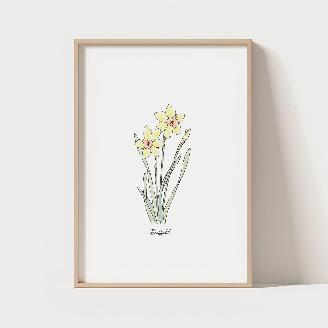 Yellow Daffodil Flower Print Botanical Illustration Minimalist Home Decor