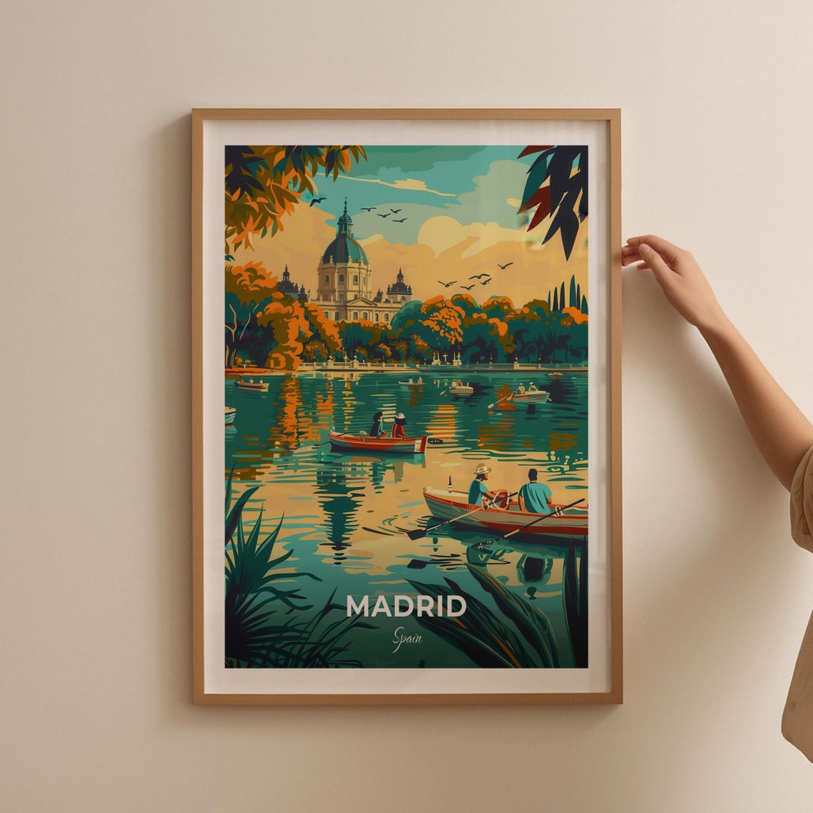 Madrid Spain Retiro Park Lake Rowboats Vintage Travel Poster - Image 2