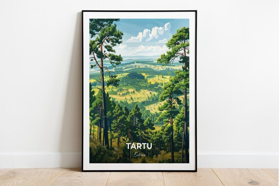 Tartu Estonia Pine Forest Hill Green Valley Panorama Travel Poster