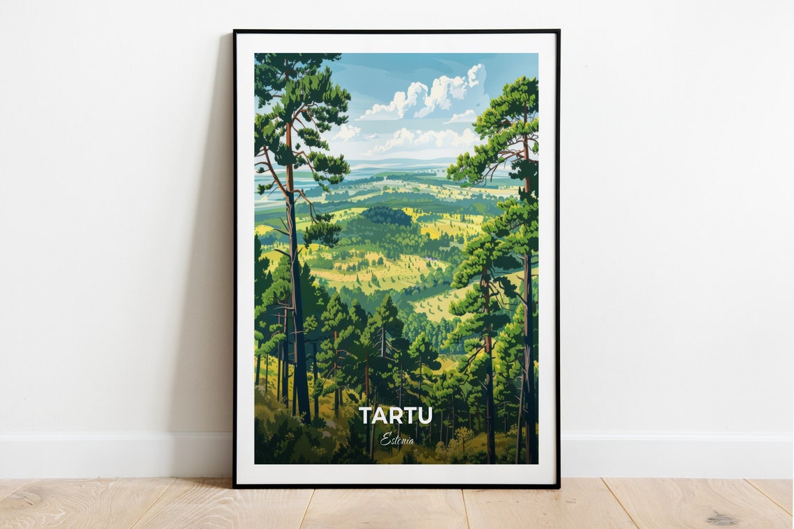 Tartu Estonia Pine Forest Hill Green Valley Panorama Travel Poster