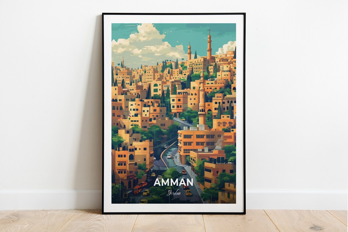 Amman Downtown Golden Stone Buildings Jordan Cityscape Travel Poster