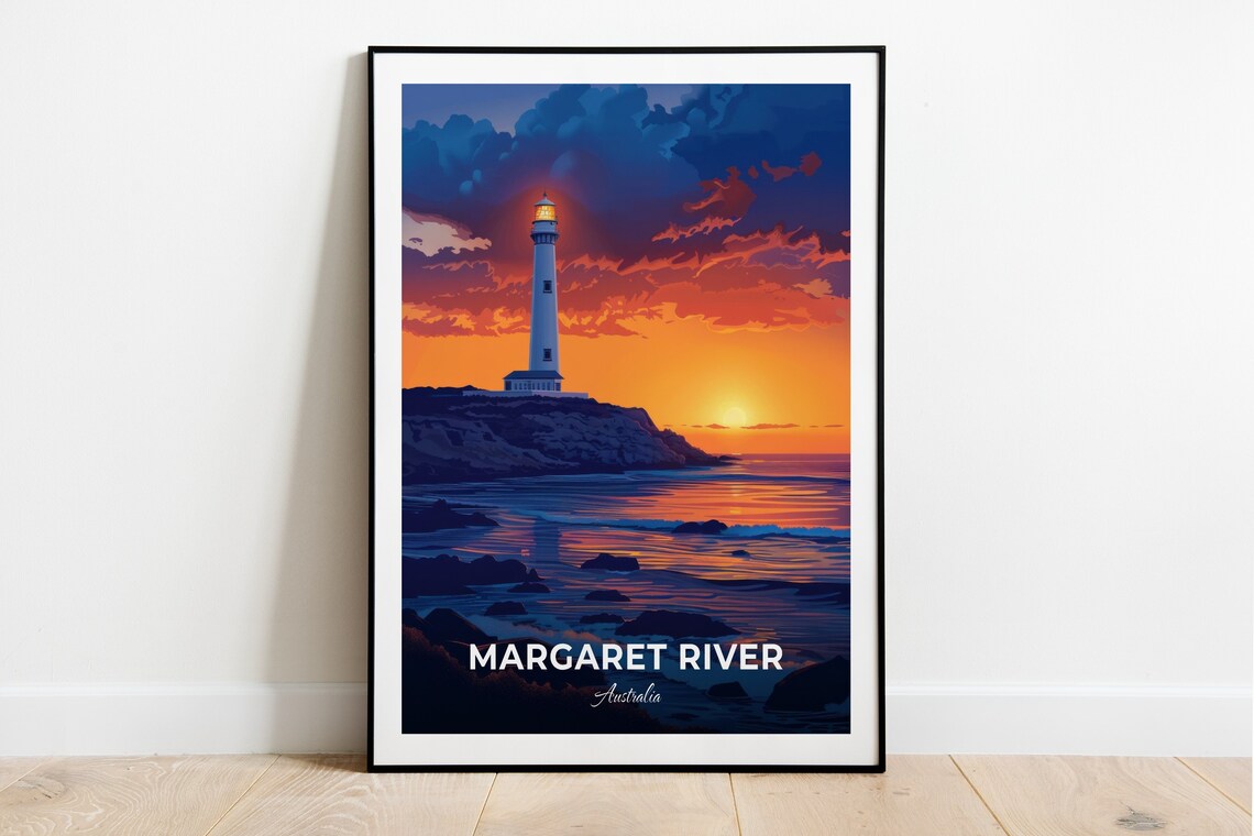 Margaret River Australia Lighthouse Glowing at Sunset Over the Sea Poster