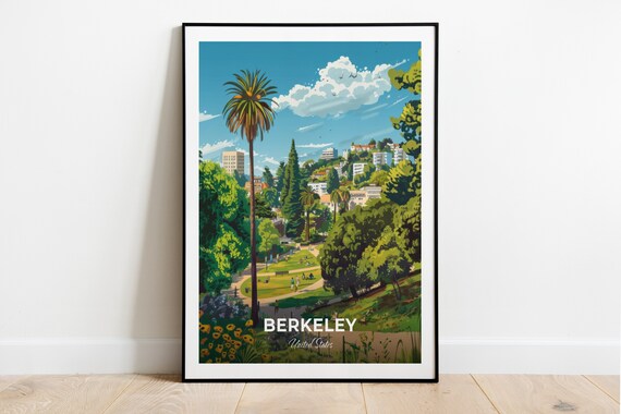 Berkeley United States Cesar Chavez Park Palm Skyline View Travel Poster