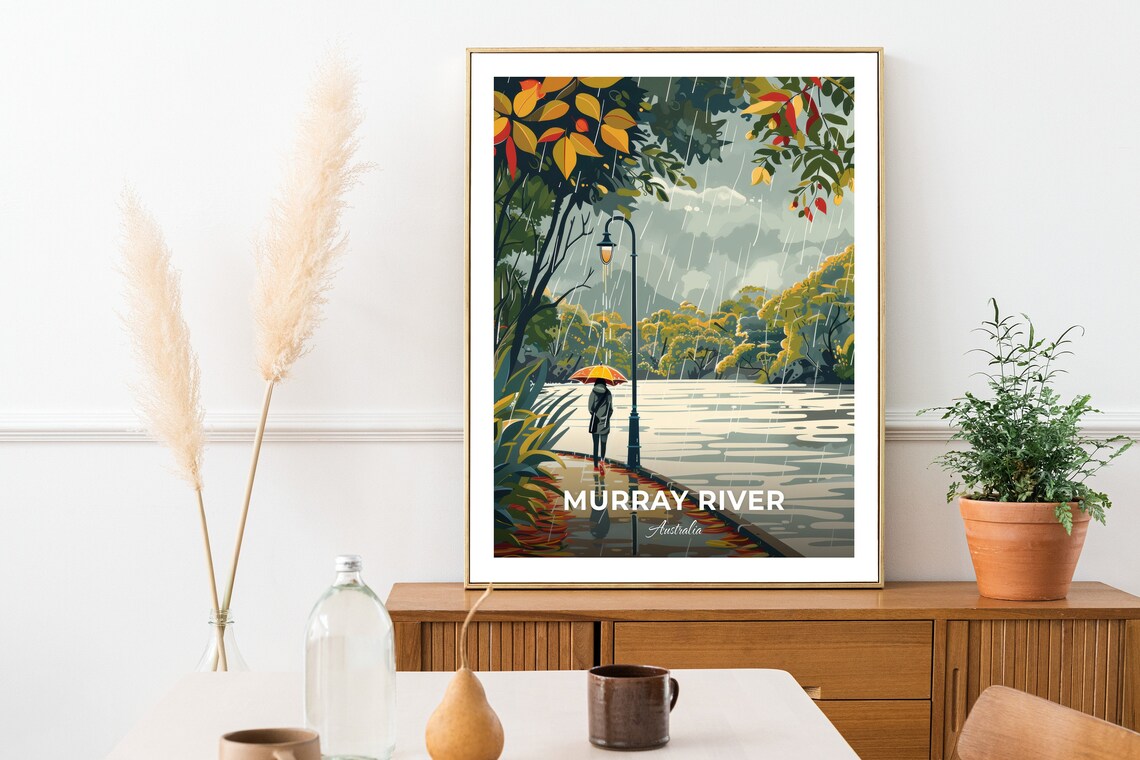 Murray River Rainy Autumn Riverside Stroll Australia Travel Poster - Image 3