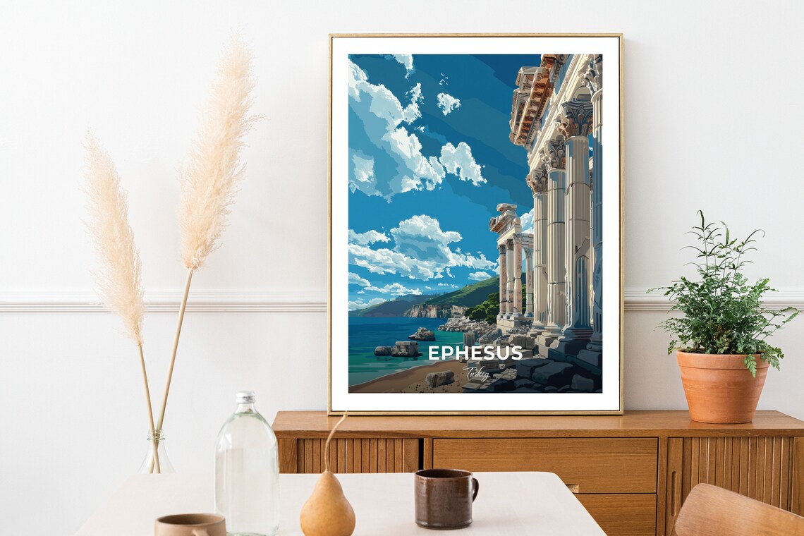 Ephesus Ancient Temple Ruins by the Sea Turkey Travel Poster - Image 2