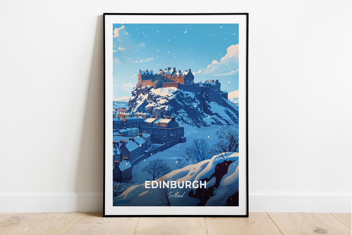 Edinburgh Castle Scotland Snowy Rock Fortress Winter Travel Poster