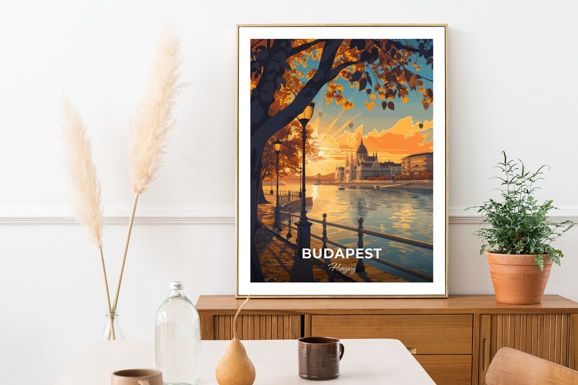 Budapest Parliament Building Danube Sunset Riverside Travel Poster - Image 2