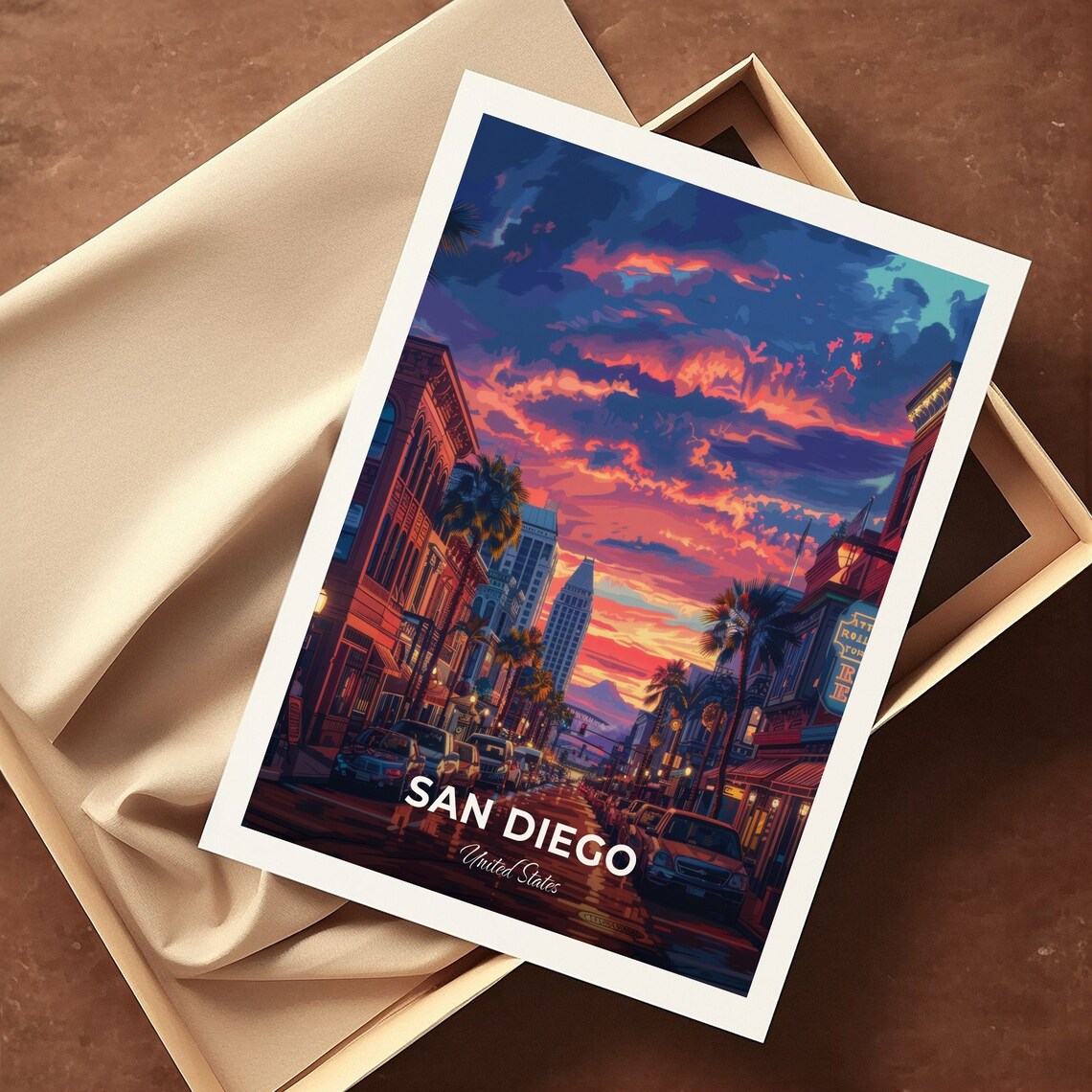 San Diego United States Gaslamp Quarter Sunset Travel Poster - Image 3