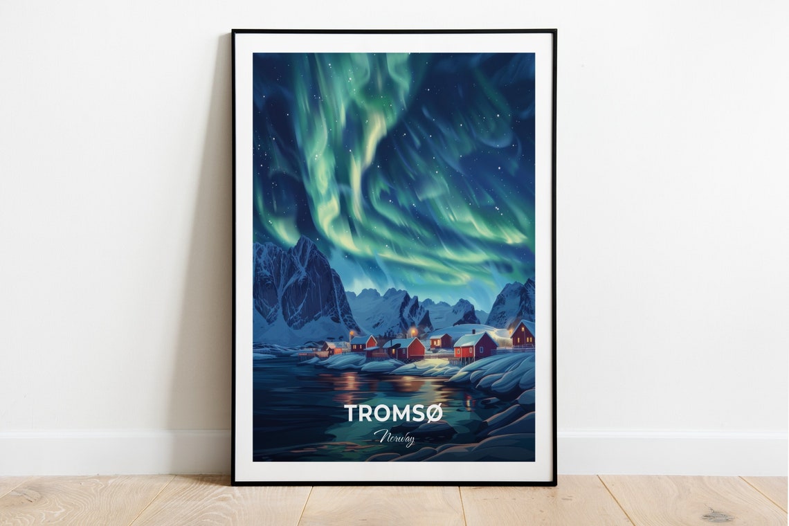 Tromso Norway Northern Lights Aurora Arctic Night Sky Travel Poster