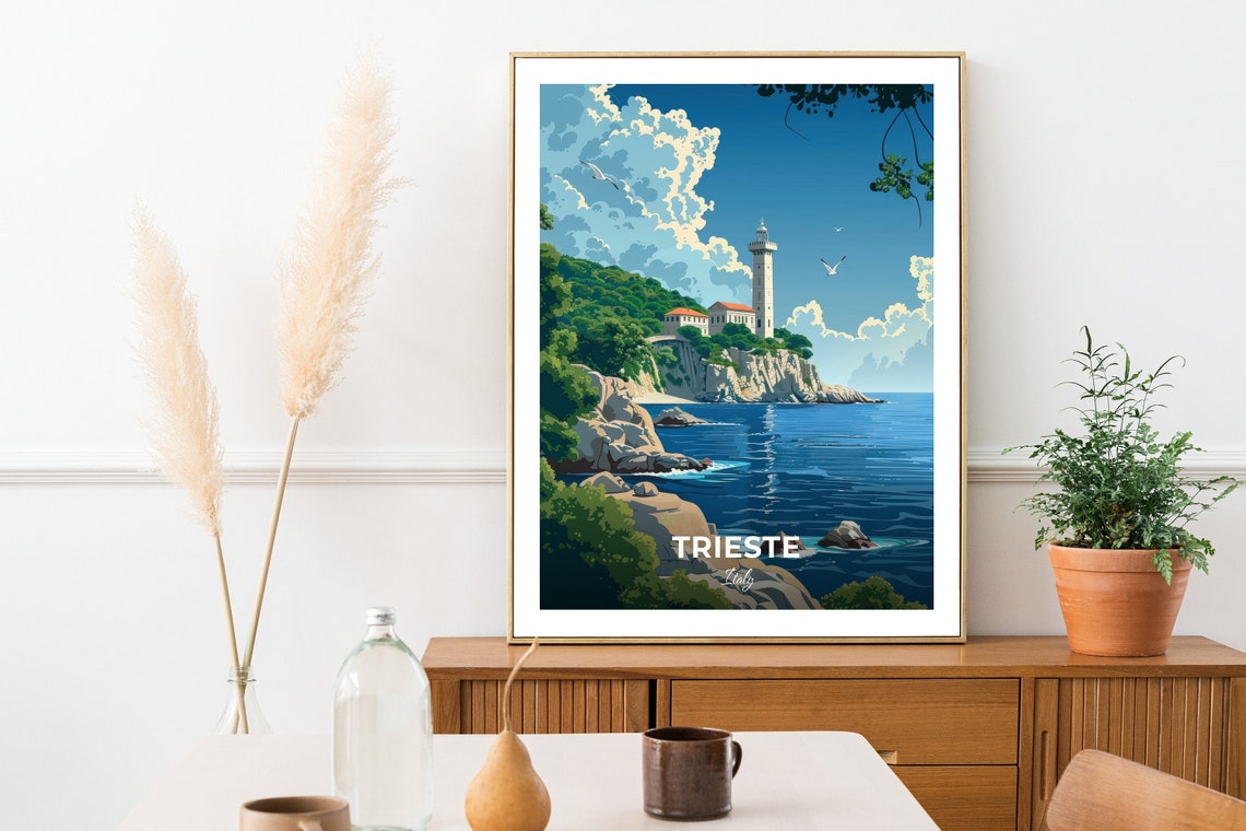 Trieste Italy Coastal Lighthouse Rocky Cliffs Seaside Travel Poster - Image 2