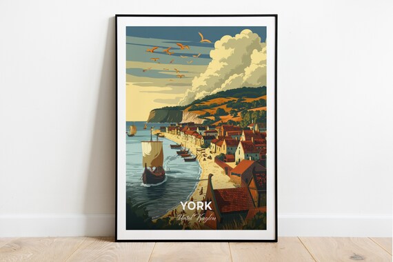 York United Kingdom Viking Longship Harbor Coastal Town Historic Poster