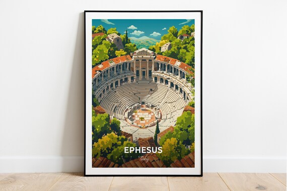 Ephesus Turkey Great Theatre Ancient Ruins Travel Art Poster