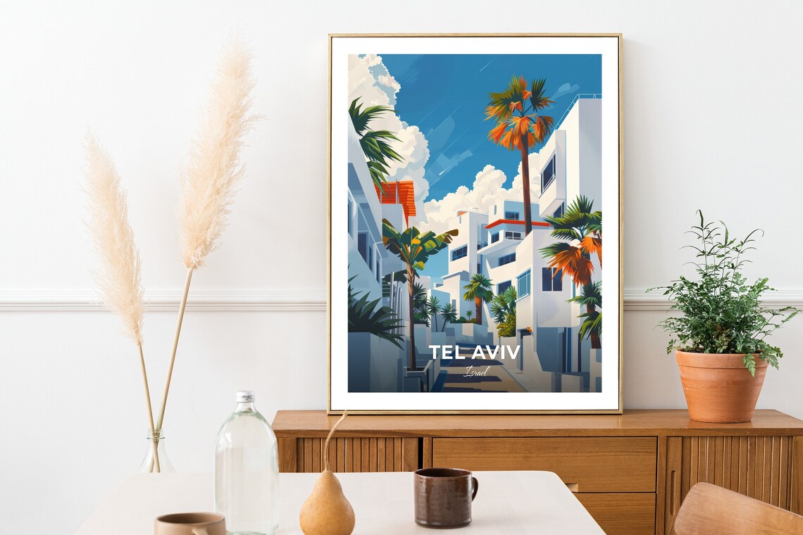 Tel Aviv White City Bauhaus Palms Modernist Street Travel Poster - Image 2