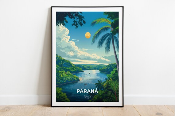 Paraná Tropical River Palm Trees Brazil Rainforest Waterway Travel Poster