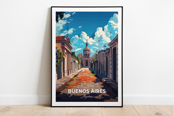 Buenos Aires Recoleta Cemetery Sunlit Lane Historic Chapel Travel Poster