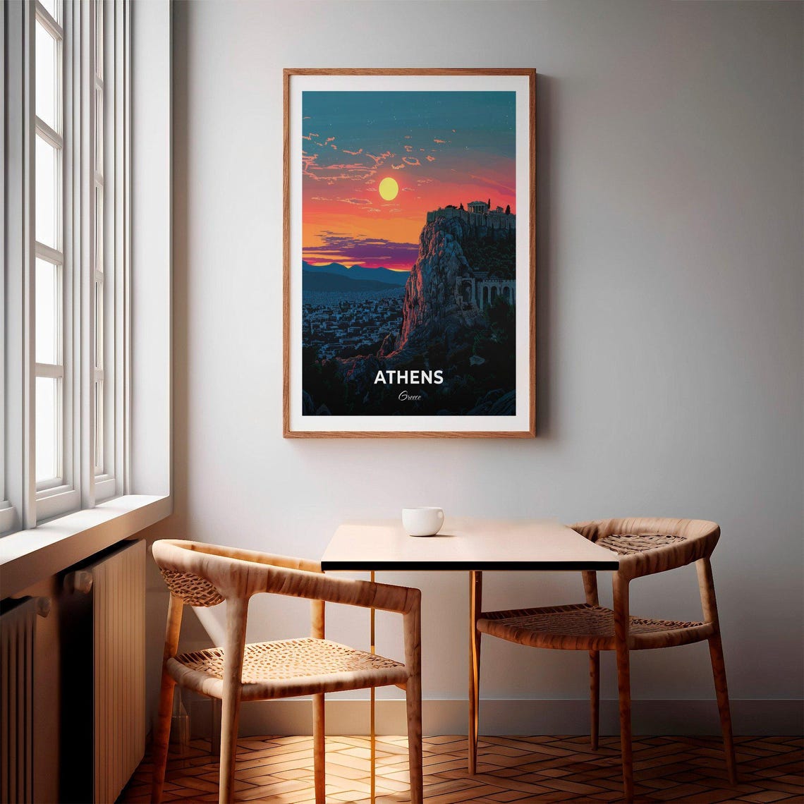 Athens Greece Acropolis Sunset Ancient Hill Rock Glare Art Poster - Image 2