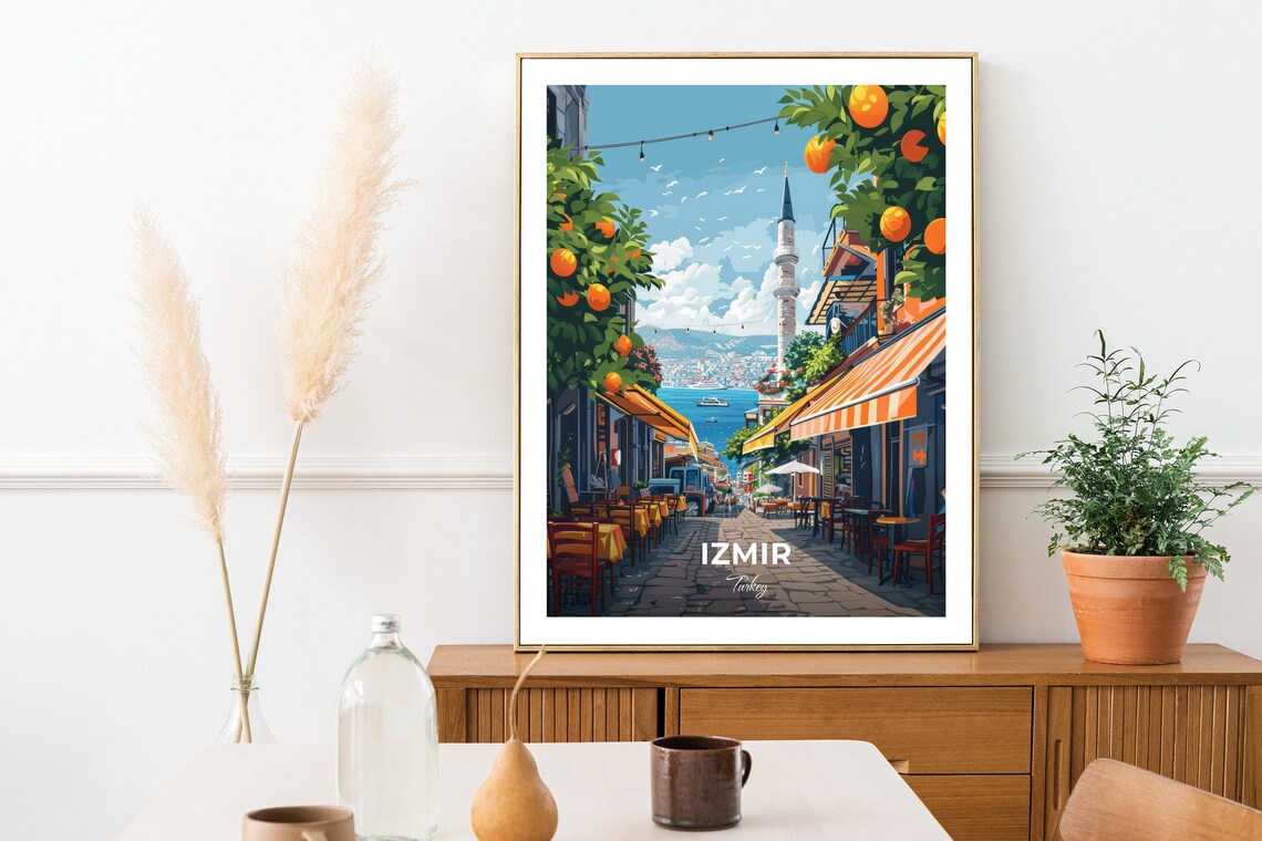 Izmir Turkey Kemeralti Market Street Travel Poster Bazaar Cafe Art - Image 2