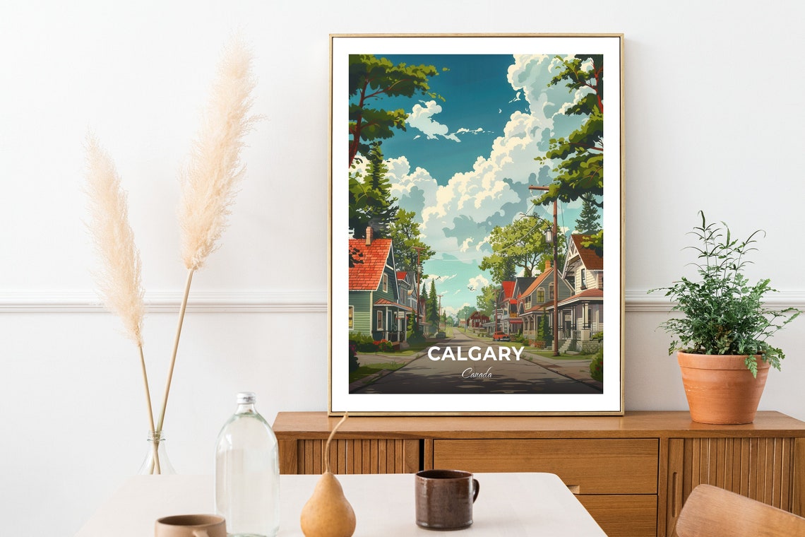 Calgary Canada Sunny Tree Lined Residential Street Travel Poster - Image 2