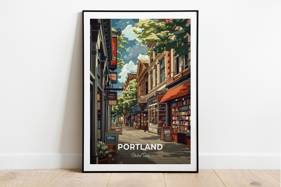 Portland Powell's City of Books Bookstore Modern Travel Poster
