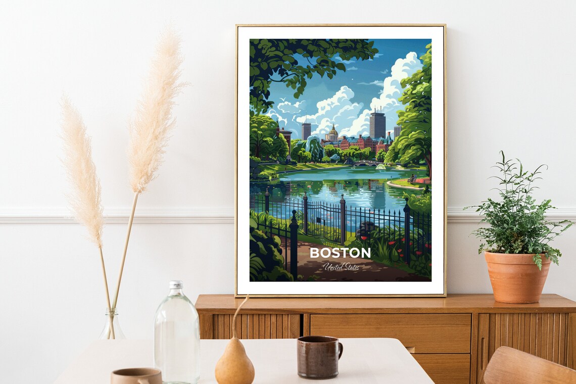 Boston Public Garden Lagoon Green Park Skyline Summer Travel Poster - Image 2