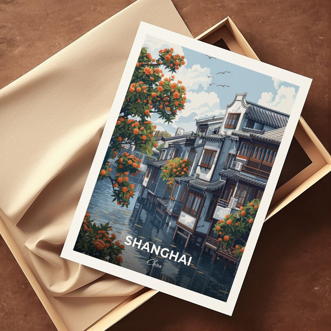 Shanghai Zhujiajiao Water Town Canal Blossom Travel Scene Poster - Image 3