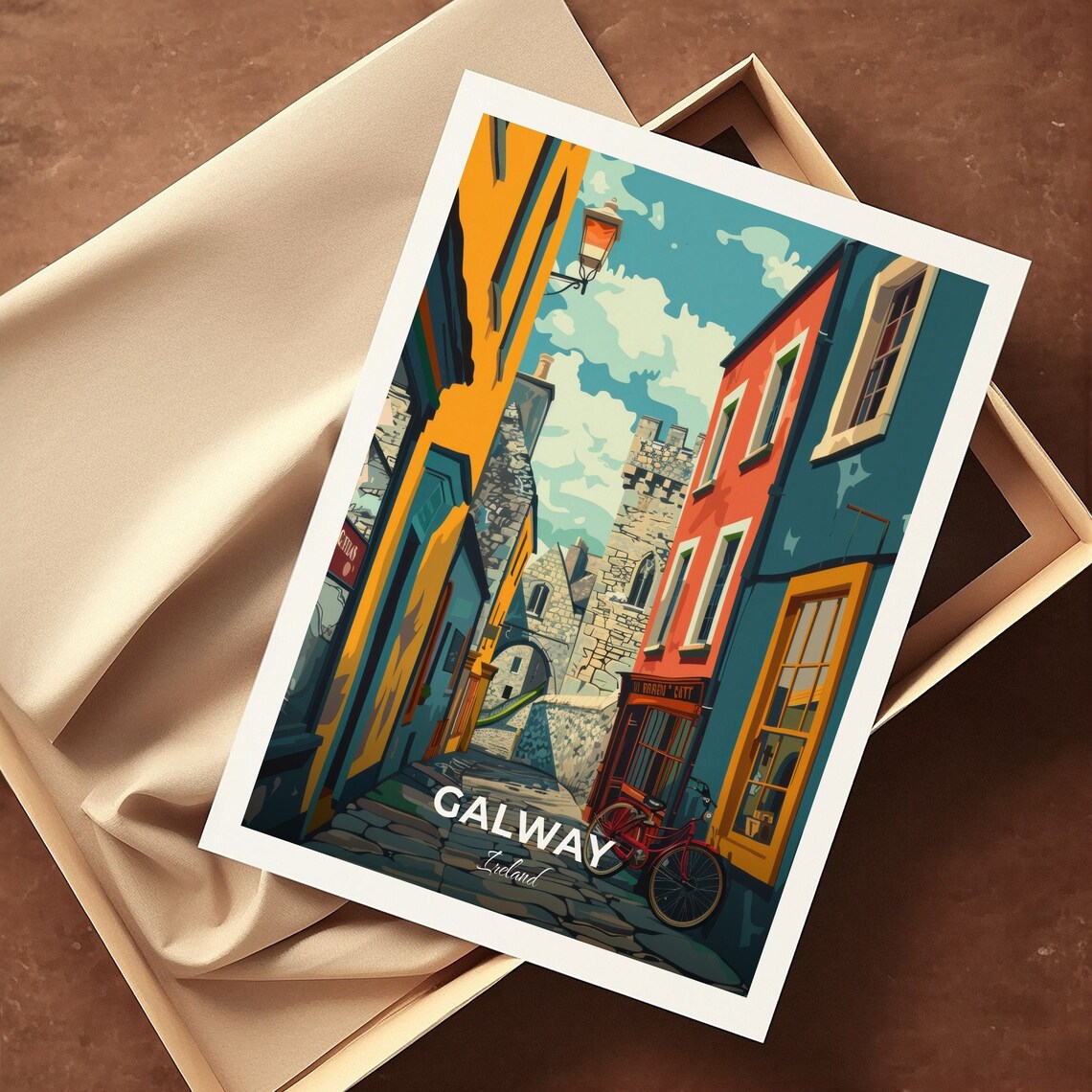 Galway Colorful Narrow Street With Stone Tower Ireland Travel Poster - Image 3