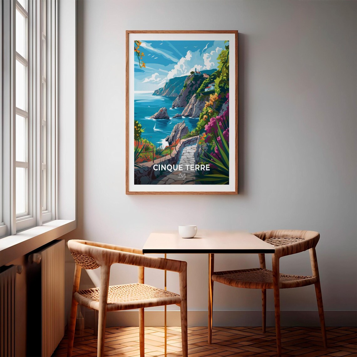 Cinque Terre Italy Coastal Cliff Hiking Trail Modern Travel Poster - Image 3