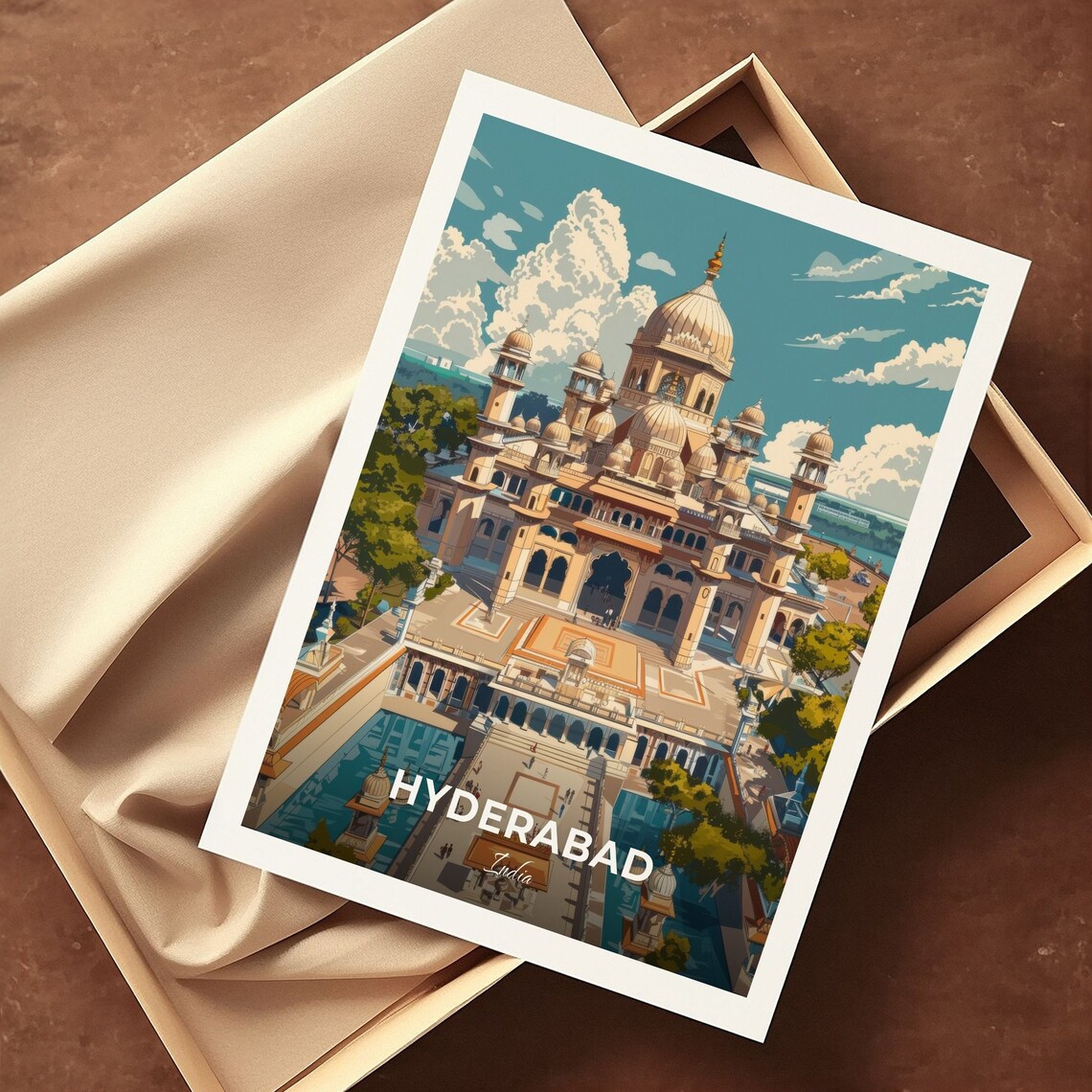 Hyderabad Birla Mandir Domed Temple Pools Aerial View Travel Poster - Image 3