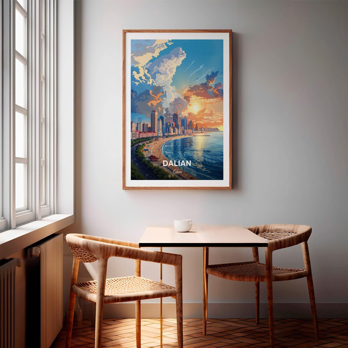 Dalian China Sunset Bay Beach Skyline Golden Hour Glow Poster - Image 2