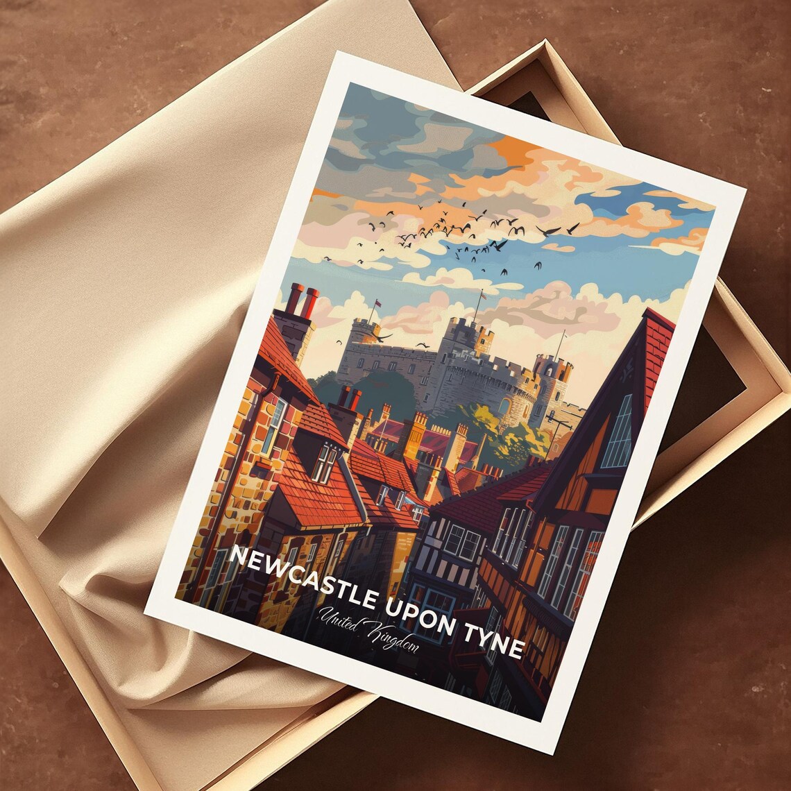 Newcastle Upon Tyne Castle Keep Red Rooftops Vintage Travel Poster - Image 4