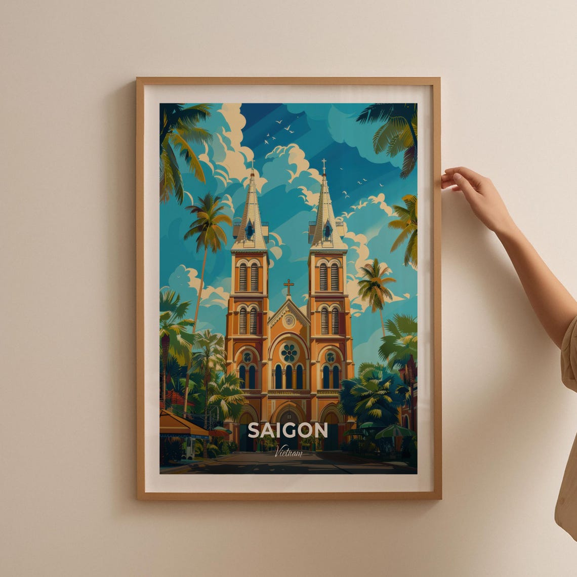 Saigon Notre Dame Basilica Vietnam Vintage City Travel Poster - Image 2