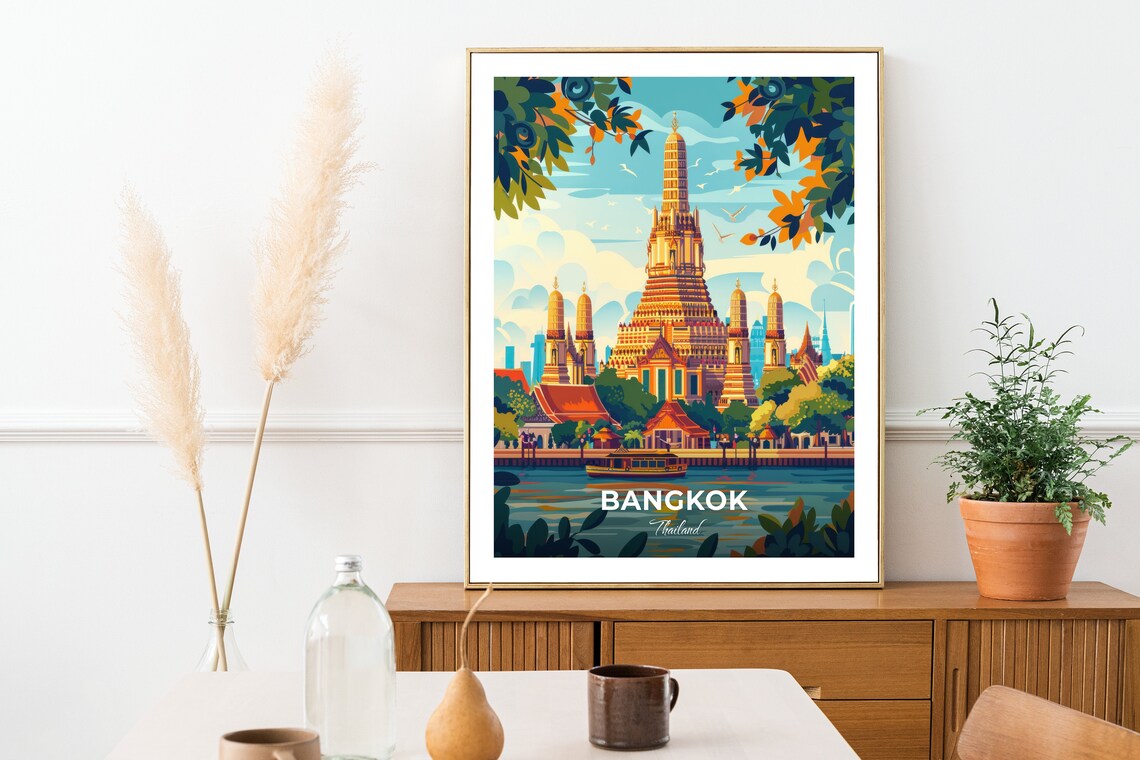 Bangkok Thailand Wat Arun Temple of Dawn River View Travel Poster - Image 2