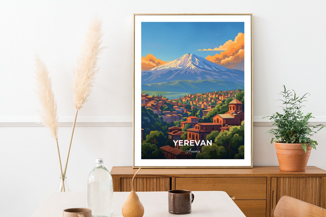 Yerevan Armenia Cascade Complex City View Ararat Mountain Travel Poster - Image 2