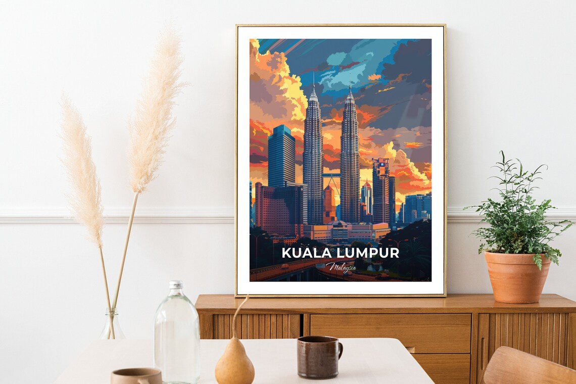 Kuala Lumpur Malaysia Petronas Twin Towers Fiery Sunset Skyline Poster - Image 2