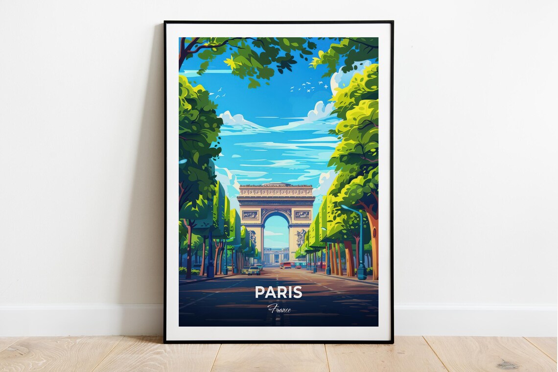 Paris France Arc de Triomphe Champs Elysees Modern Travel Poster
