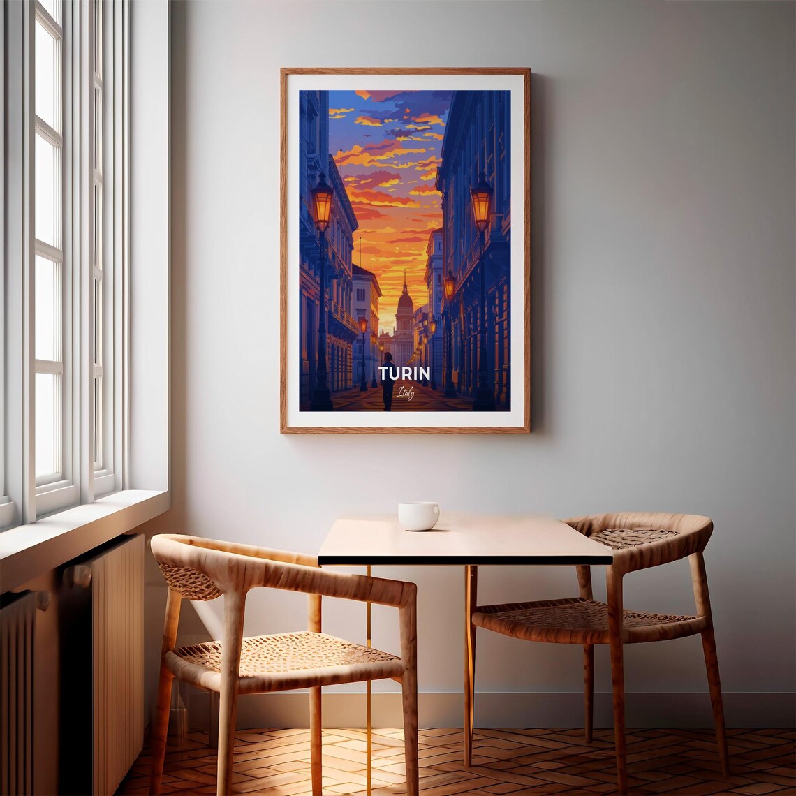 Turin Italy Sunset Street Scene Italian Vintage Travel Poster - Image 3