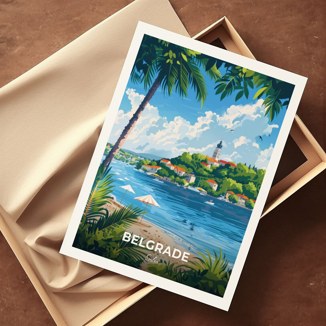 Belgrade Ada Ciganlija Beach Palm Lake Church Hill Travel Poster - Image 3