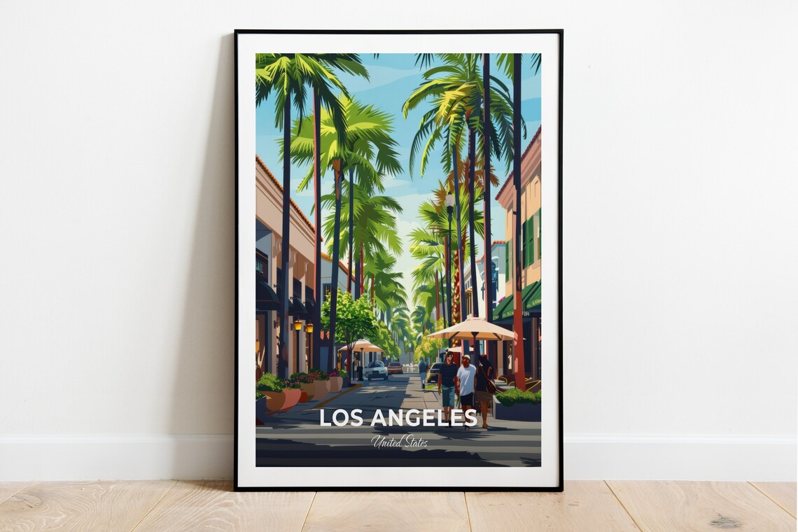 Los Angeles Rodeo Drive Palm Trees Luxury Shopping Travel Poster