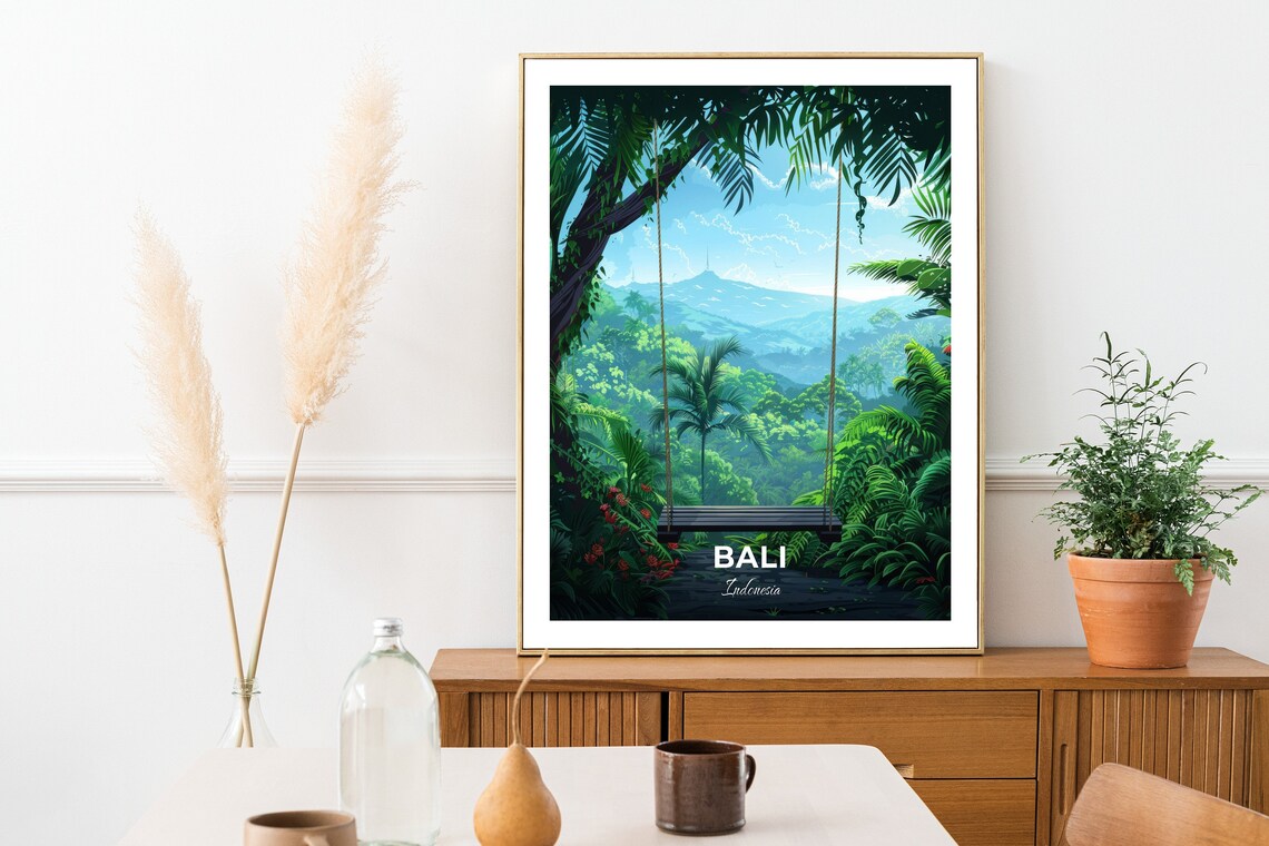 Bali Swing Jungle Valley Palm Trees Adventure Travel Art Poster - Image 2